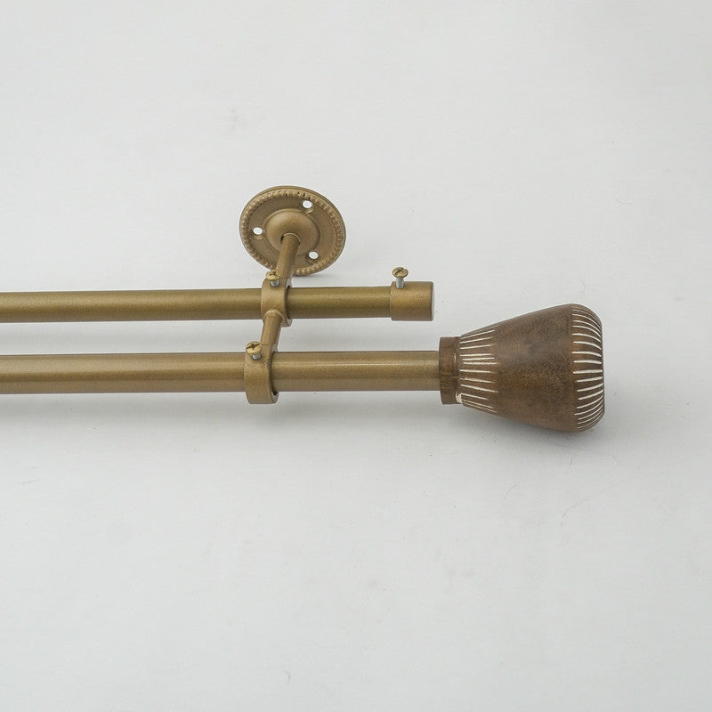 Tapered Natural Wooden Finial Extendable Single Double Curtain Rod Gold 19MM (Hardware Included) - The Decor Mart 