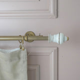 White Distressed Vintage Wooden Finial Extendable Single Double Curtain Rod Beige 19MM (Hardware Included) - The Decor Mart 