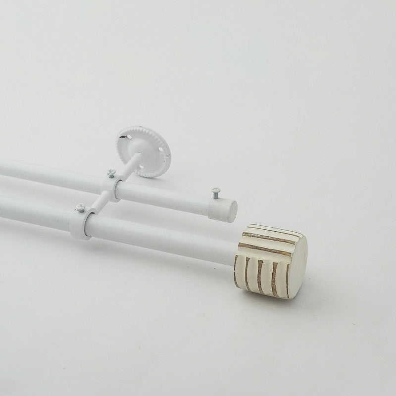Linear White Distressed Finial Extendable Single Double Curtain Rod White 19MM (Hardware Included) - The Decor Mart 