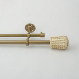 White Distressed Cane Wrap Finial Extendable Single Double Curtain Rod Beige 19MM (Hardware Included) - The Decor Mart 