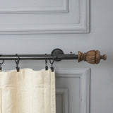 Carved Brown Wood Finial Extendable Double Curtain Rod Black 25MM (Hardware Included) - The Decor Mart 