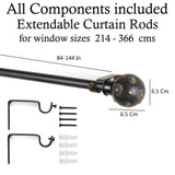 Mughal Metal Wood Blend Finial Extendable Curtain Rod Black 25MM (Hardware Included) - The Decor Mart 