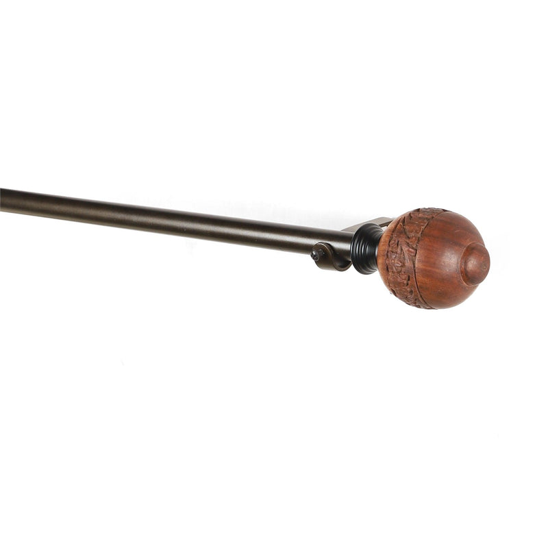 Flora Wooden Finial Extendable Curtain Rod Black 25MM (Hardware Included) - The Decor Mart 