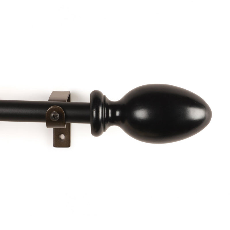 Regalia Wooden Finial Extendable Curtain Rod Black 19MM (Hardware Included) - The Decor Mart 