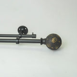 Mughal Metal Wood Blend Finial Extendable Double Curtain Rod Black 25MM (Hardware Included) - The Decor Mart 