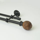 Flora Wooden Finial Extendable Double Curtain Rod Black 25MM (Hardware Included) - The Decor Mart 