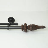 Regalia Wooden Finial Extendable Double Curtain Rod Black 19MM (Hardware Included) - The Decor Mart 