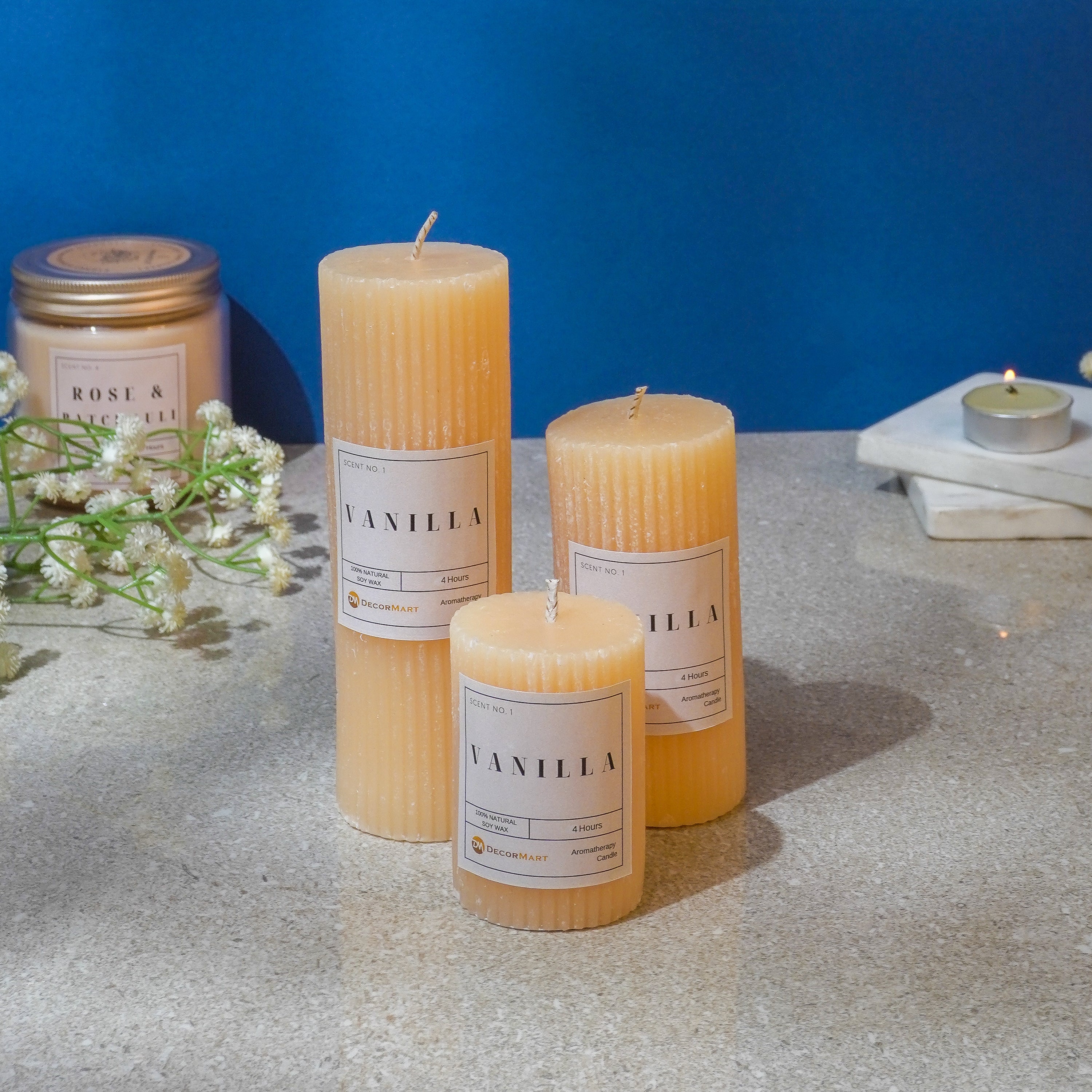 Vanilla Scented Pillar Candles Set Of 3 The Decor Mart