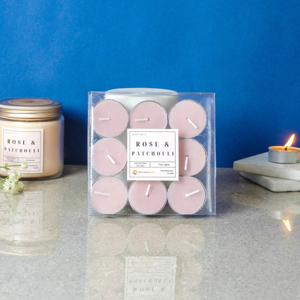 Rose Patchouli Scented Tealight Candles Set Of 9