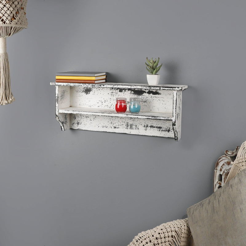 Wooden Shelf 2 Tier Wall Mounted - White - The Decor Mart 