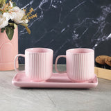 Combed Mug Set with Tray- Pink (Set of 2)