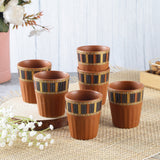 Ceramic Striped Kullad- Brown (Set of 6)