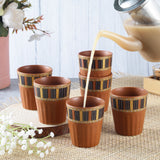 Ceramic Striped Kullad- Brown (Set of 6)