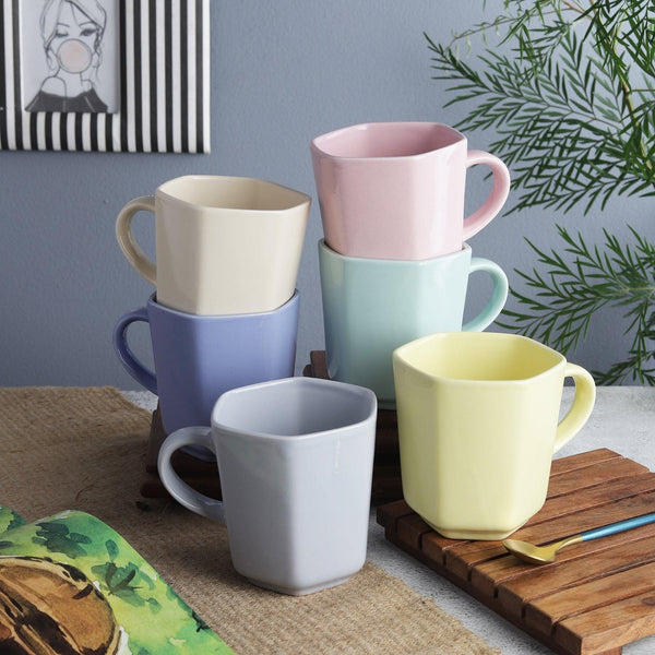 Ceramic Pastel Hexa Mugs- Set of 6 - The Decor Mart 