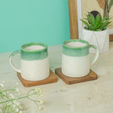 Green Glazed Ceramic Mug Set of 2
