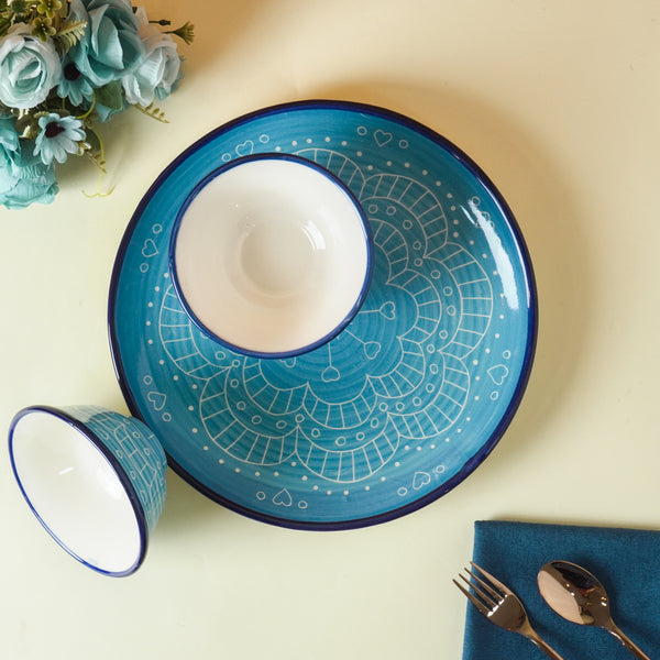 Blue Mandala Ceramic Plate and Bowl Set