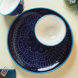 Navy Blue Mandala Ceramic Plate and Bowl Set