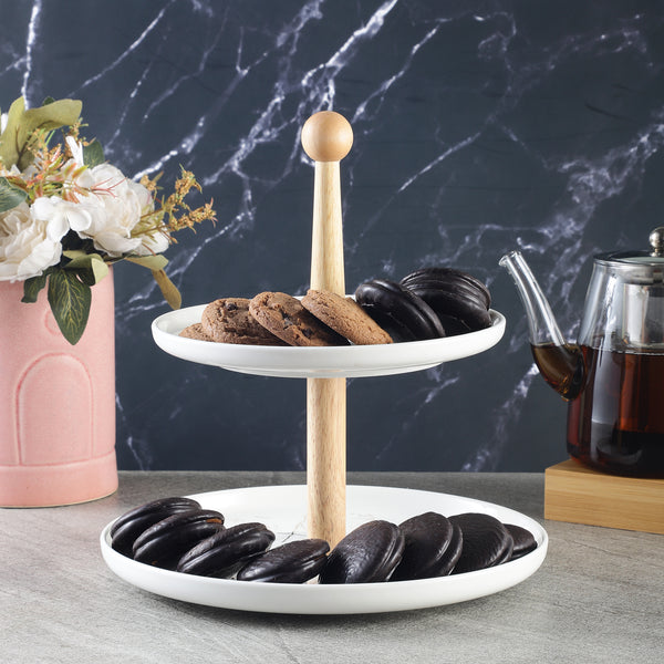 Ceramic Wood Two-Tier Cupcake Stand