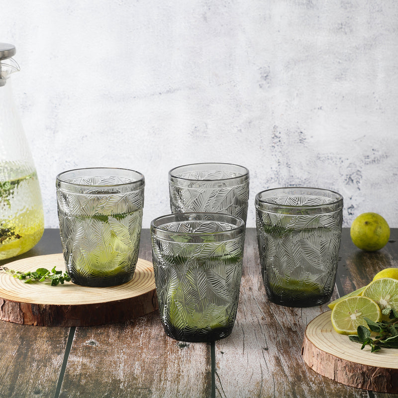 Leaf Emboss Glass- Grey – The Decor Mart