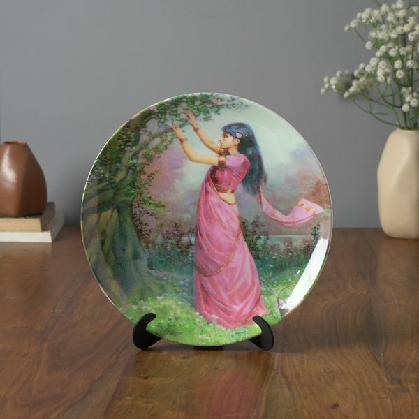 Pink Saree Lady Wall Plate