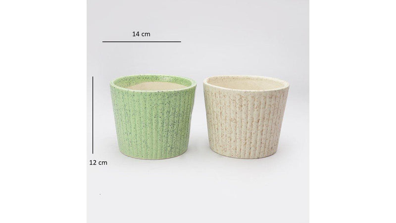 The Decor Mart Camouflage Green And Spotted Off-White Textured  Ceramic Planters- Set Of 2 - The Decor Mart 