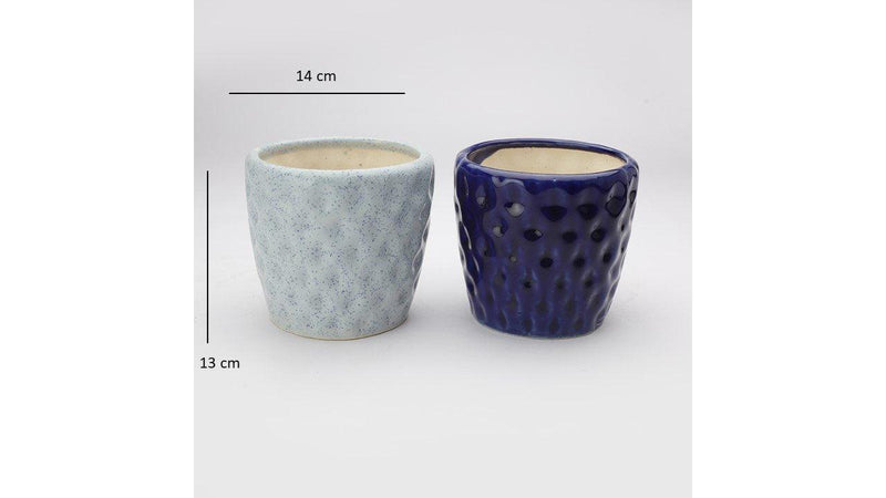 The Decor Mart Oxford Blue And Pastel Blue Handcrafted Textured  Ceramic Planter - Set Of 2 - The Decor Mart 