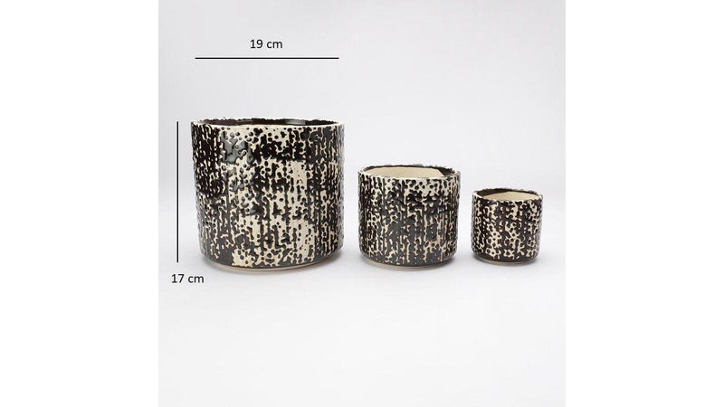 The Decor Mart Black With Beige Spotted Texture Handcrafted Well Ceramic Planter - Set Of 3 - The Decor Mart 