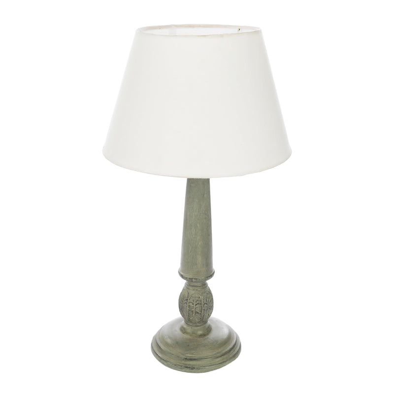 The Decor Mart Antique Pillar, Hand Crafted Olive Green Table Lamp With Shade (Includes Bulb) - The Decor Mart 