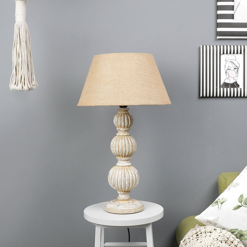 Distressed White Wood Table Lamp With Shade (Bulb Included) - The Decor Mart 