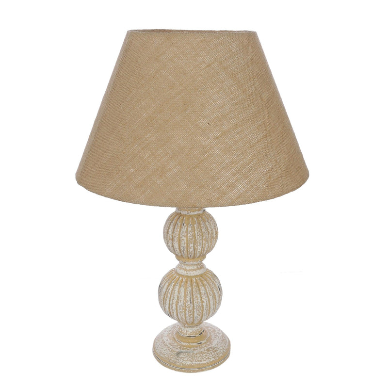 Distressed White Wood Table Lamp With Shade (Bulb Included) - The Decor Mart 