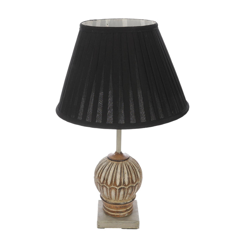 The Decor Mart Intricately Carved Antique Distressed Wood Table Lamp With Shade (Includes Bulb) - The Decor Mart 