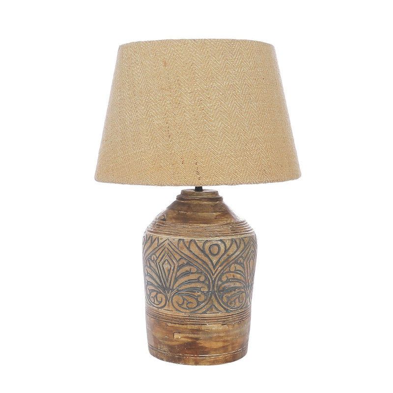 The Decor Mart Antique Hand Carved Wood Table Lamp With Shade (Includes Bulb) - The Decor Mart 