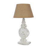 Carved White Wood Table Lamp With Shade (Bulb Included) - The Decor Mart 