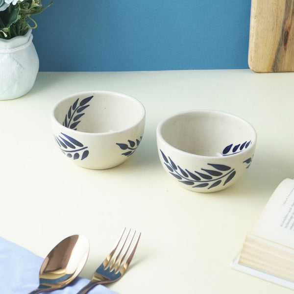 Blue Leaf Ceramic Bowl- Set of 2