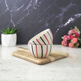 Red and Black Strip Ceramic Bowl- Set of 2