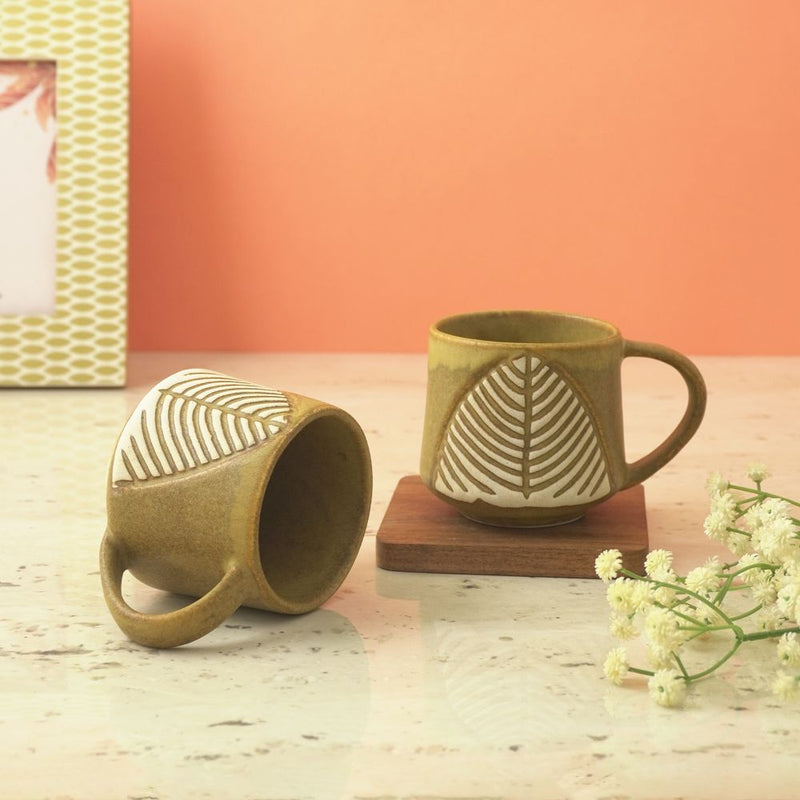 Ceramic Matte Leaf Cups- Set of 2 (Brown)