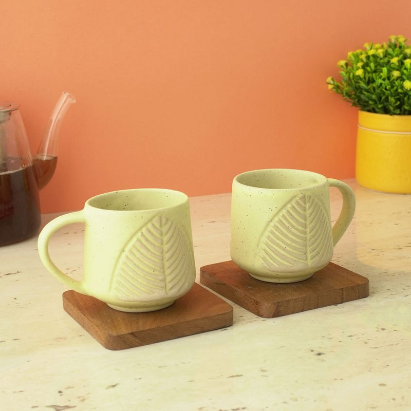 Ceramic Matte Leaf Cups- Set of 4 (White)