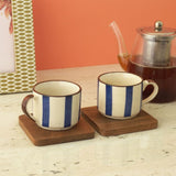 Striped Ceramic Tea Cups- Set of 6 (Blue)