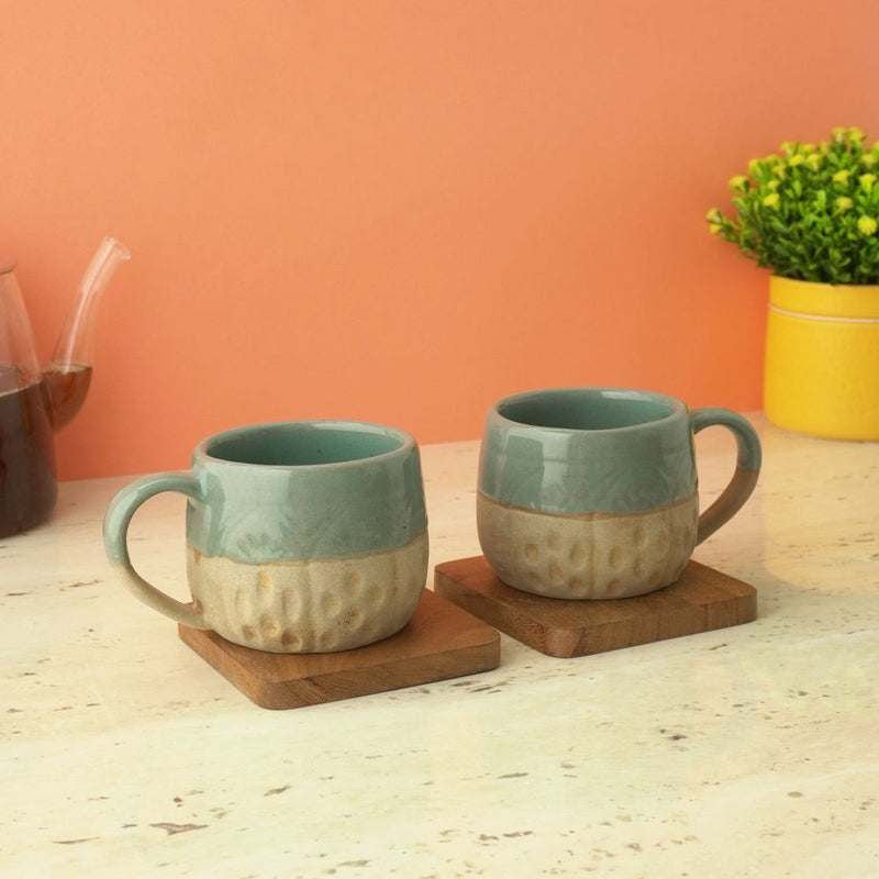 Sage Glazed Finished Ceramic Cups- Set of 4