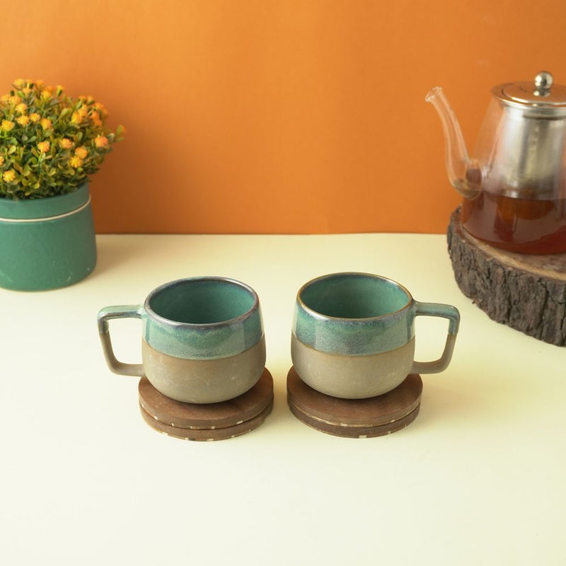 Rustic Green Ceramic Cups- Set of 4