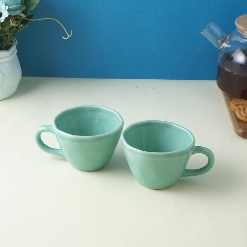 Sea Green Cappuccino Ceramic Cups- Set of 2