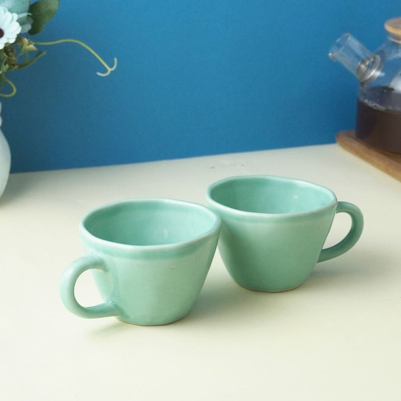 Sea Green Cappuccino Ceramic Cups- Set of 4