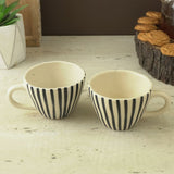 Black Striped Ceramic Coffee Mug- Set of 2 