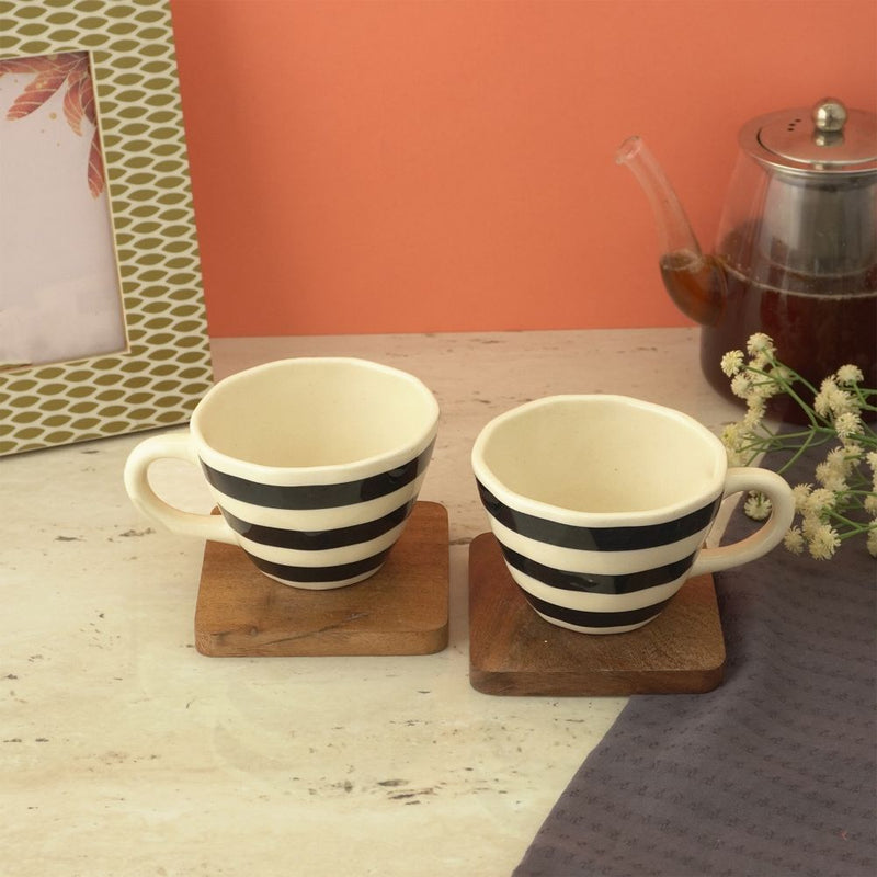 Ceramic Bohemic BW Stripe Cups- Set of 2 