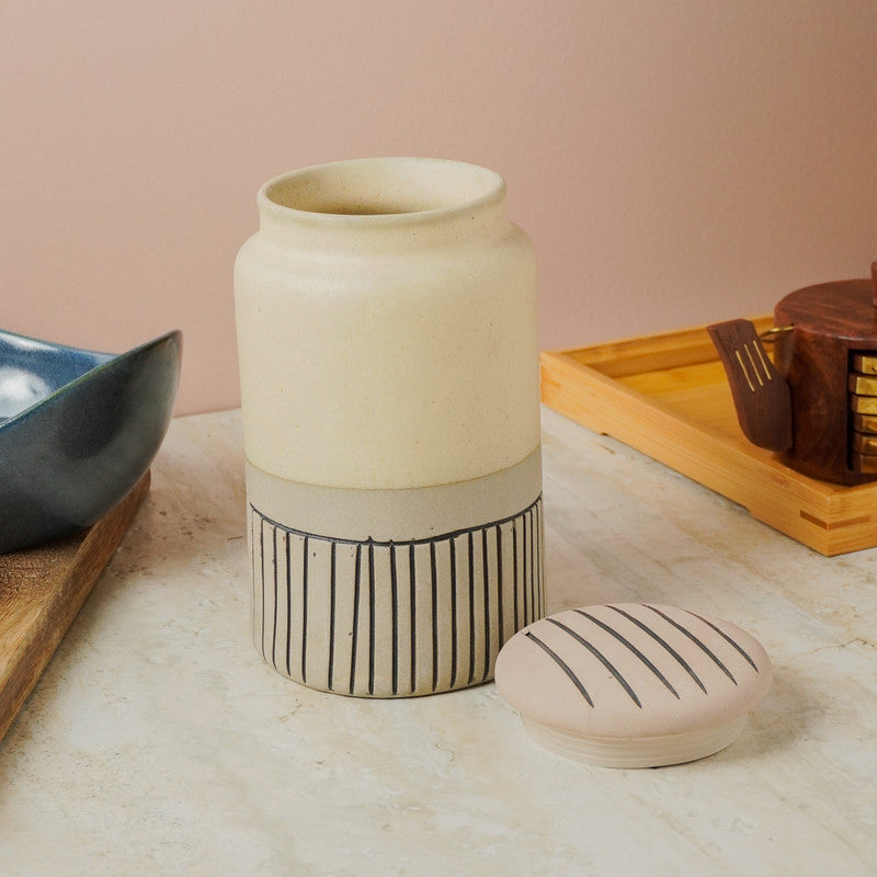 Ceramic Semi-Glazed Storage Jar- Large (Off-White)
