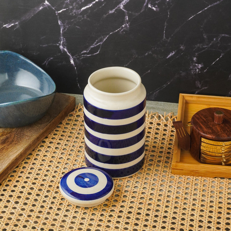 Blue Swatched Ceramic Storage Jar