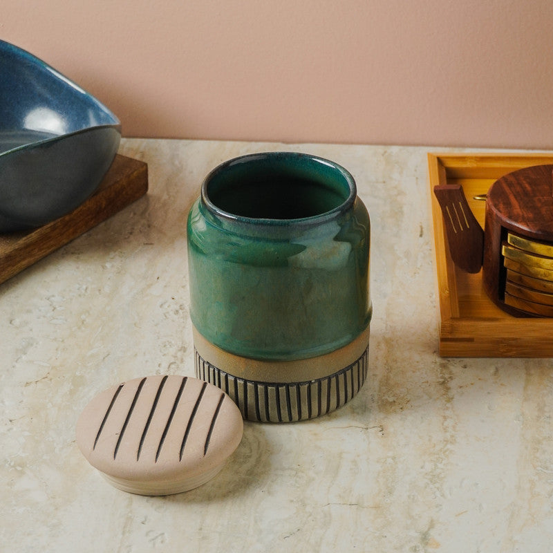 Ceramic Semi-Glazed Storage Jar- Small  (Green)