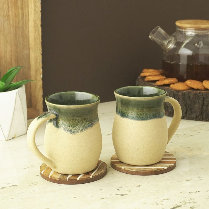Dual-Shade Ceramic Mug- Set of 2 (Green)