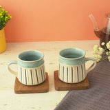 Black Striped Sky Blue Ceramic Mug- Set of 4