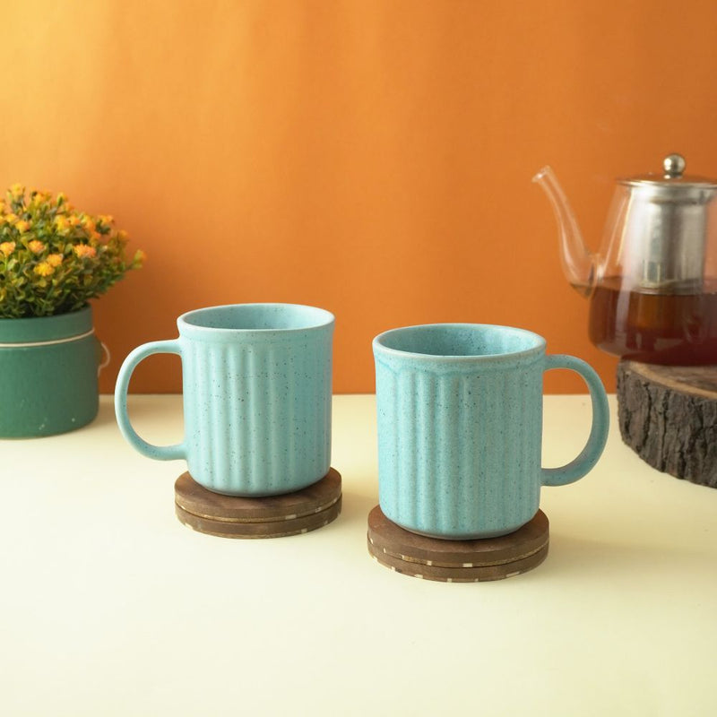 Blue Striped Ceramic Coffee Mug- Set of 2